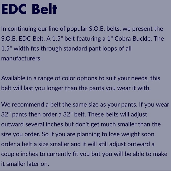 SPECIAL OPERATIONS EQUIPMENT EDC TACTICAL BELT- BLACK- SIZE 32 - Picture 7 of 7